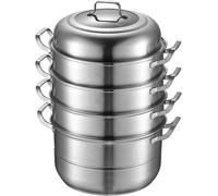 Cuiseur vapeur en acier inoxydable 304 - Casserole empilable à 5 étages - Couvercle en verre - Diamètre 32 cm - Inoxydable - Argent