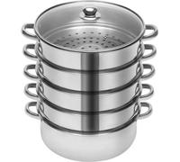 Cuiseur vapeur en acier inoxydable - 32 cm. Comprend un panier vapeur à 5 niveaux, une base à plusieurs couches, est compatible avec le lave-vaisselle, est livré avec un couvercle et des poignées, et 