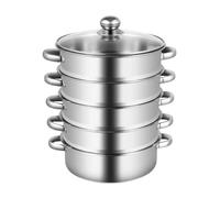 Cuiseur vapeur en acier inoxydable à 5 niveaux, 26 cm, avec 4 grilles de cuisson à la vapeur et couvercle en verre, couleur argent