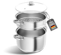 Cuiseur vapeur en acier inoxydable avec couvercle en verre et insert vapeur, 26 cm