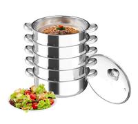 Cuiseur vapeur en acier inoxydable de 30 cm, 5 étages, multifonction, avec couvercle en verre ventilé, en acier inoxydable