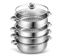 Cuiseur vapeur en acier inoxydable, diamètre 28 cm, avec couvercle en verre et 4 plateaux amovibles