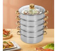 Cuiseur vapeur en acier inoxydable - Double paroi - Cuiseur vapeur à 5 niveaux - 28 cm - Pour le riz et les légumes