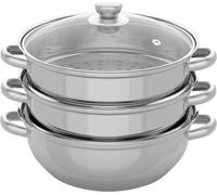 Cuiseur vapeur en acier inoxydable - Marmite à vapeur à 3 niveaux, diamètre 28 cm - Multifonction - Pour légumes, viande, poisson, soupes - Ustensiles de cuisine