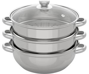 Cuiseur vapeur en acier inoxydable - Marmite à vapeur à 3 niveaux, diamètre 28 cm - Multifonction - Pour légumes, viande, poisson, soupes - Ustensiles de cuisine