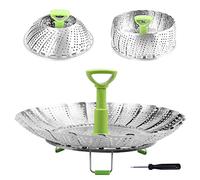 Cuiseur vapeur en acier inoxydable Panier vapeur pour légumes et poissons Extensible pour s'adapter à différentes tailles Casseroles (18 cm)