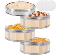 Cuiseur vapeur en bambou à 3 couches - Récipient vapeur en bambou - Anneau en acier inoxydable - Pour riz, boulettes ou poisson - Pliable - Pour des repas sains