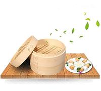 Cuiseur vapeur en bambou biologique haut de gamme grand 2 niveaux avec couvercle solide Durable et renforcé Meilleure cuisine saine pour les légumes Dim Sum Viande Poisson