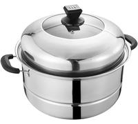 cuiseur vapeur, Fond de casserole composite à 3 couches en acier inoxydable 403 for la cuisson vapeur petits pains, boulettes poisson et fruits mer(28cm)