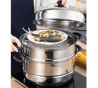 cuiseur vapeur, Fond de casserole composite à 3 couches en acier inoxydable 403 for la cuisson vapeur petits pains, boulettes poisson et fruits mer(28cm)