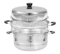 Cuiseur Vapeur Inox 3 Niveaux Couvercle en Verre, Argenté | Poignées Latérales, Conception Perforée, Résistance Haute Température, Pratique pour Cuisson et Service