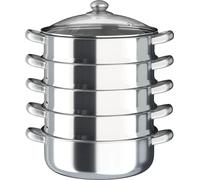 Cuiseur vapeur - Marmite à bain-marie - Acier inoxydable - 30 cm - Couvercle en verre incassable - Poignée ergonomique - 5 étages - Kaki foncé