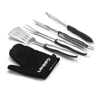 CUISINART Ensemble 3 Outils BBQ avec Gant, Spatule, Fourchette, Pinces en Acier Inoxydable à Long Manche, Gant résistant à la Chaleur Inclus (Noir)