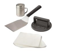 Cuisinart kit Presse à Burger Fonte 17 cm. Presse Smash Burgers avec spatule et Feuilles antiadhésives. Lourde pour Bords croustillants. BBQ, plancha, poêle, Indoor/Outdoor.