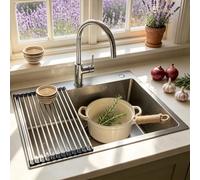 Cuisine 1 Bac Anthracite En Inox, Évier Multifonction À Grille En Acier Inoxydable + Égouttoir Enroulable, Moderne Rectangulaire, Lavabo Cuisine Adapté À Sous Plan, Poser Ou Encastrée(Silver#1,60x45cm