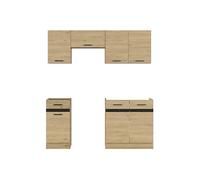 Cuisine complète 180 cm, Ensemble de meuble de cuisine coloris Chêne berstein, plan de travail non inclus - -