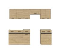 Cuisine complète 240 cm, Ensemble de meuble de cuisine coloris Blanc/Chêne berstein, plan de travail non inclus - -
