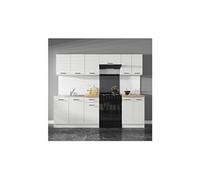 Cuisine complète 240 cm, Ensemble de meuble de cuisine finition Blanc laquée craie, sans plan de travail - -
