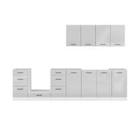 Cuisine complète 300 cm - -,Ensemble de meuble de cuisine coloris Gris clair brillant/Blanc, plan de travail non inclus - PEGANE -