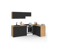 Cuisine complète d'angle 400 cm SUBTIL avec plan de travail 7 élements bois et noir