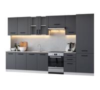 Cuisine complète Jolly GRIS graphite 320 cm avec colonne et vitrine 8 éléments