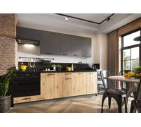 Cuisine complète JULIA 240 cm emplacement four encastrable - chêne / gris