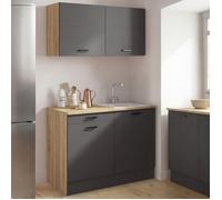 IDMarket - Cuisine complète STIL | Kitchenette 120 cm avec plan de travail 3 éléments bois et noir
