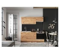 PEGANE Cuisine complète Mila 6 éléments Couleur chêne Artisan avec Plan de Travail Inclus -Longueur 180 cm