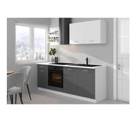 Cuisine complète PREGO - L 210 cm - Décor gris Graphit - Plan de travail 210 cm inclus