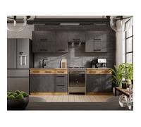 Stolarz-Lempert Cuisine complète ROCK 7 éléments – Chêne Lancelot/Gris Matera L260×P52×H82 cm