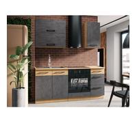 Cuisine complète ROCK L180 cm - 5 éléments + meuble four - Mélaminé décor chêne lancelot et gris matera - Plan de travail non