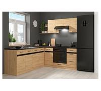 Cuisine d'angle complète 200x220 cm Meubles de cuisine modulables coloris Chêne bernstein, plan de travail Non inclus - -