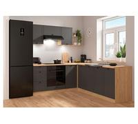 Cuisine d'angle complète 200x220 cm Meubles de cuisine modulables coloris Gris graphite/Chêne bernstein, plan de travail Non inclus - -