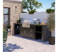 Cuisine d'extérieur 3 élements avec barbecue noir - Oviala Memphis
