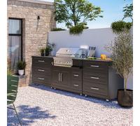 Cuisine d'extérieur 3 éléments avec barbecue noir - Oviala Memphis