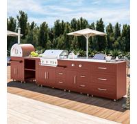 Cuisine d'extérieur, 5 éléments et 3 modules de cuisson brique - Oviala Memphis