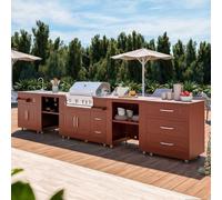 Cuisine d'extérieur 5 éléments évier barbecue et rangements brique - Oviala Memphis