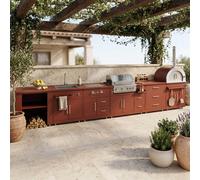 Cuisine d'extérieur 6 meubles avec module cuisson brique - Oviala Memphis