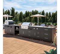 Cuisine d'extérieur 6 meubles avec module cuisson - Oviala Memphis