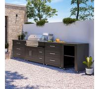 Cuisine d'extérieur acier 4 éléments avec barbecue - Oviala Memphis