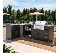 Cuisine d'extérieur angle 4 éléments avec évier et barbecue - Oviala Memphis