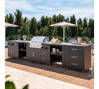 Cuisine d'extérieur angle 5 éléments avec évier et barbecue - Oviala Memphis