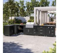 Cuisine d'extérieur angle 6 éléments dont 2 modules de cuisson/évier - Oviala Memphis