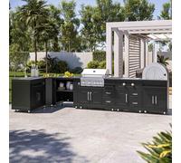 Cuisine d'extérieur angle 6 éléments dont 3 modules de cuisson/évier - Oviala Memphis