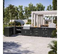 Cuisine d'extérieur angle 7 éléments dont 3 modules de cuisson/évier - Oviala Memphis