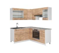 Cuisine en angle Fame-Line, 190 x 160 cm sans PT, Chêne de force doré/Blanc, Vicco 38669