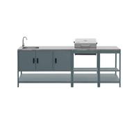 Cuisine extérieure 3 modules acier inoxydable avec barbecue charbon bleu gris Naxos