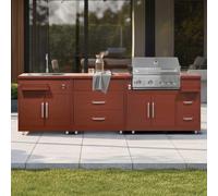 Cuisine extérieure acier 3 éléments avec barbecue brique - Oviala Memphis