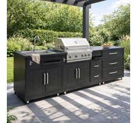 Cuisine extérieure acier 3 éléments avec barbecue - Oviala Memphis