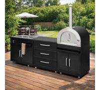 Cuisine extérieure acier 3 éléments avec four à pizza - Oviala Memphis